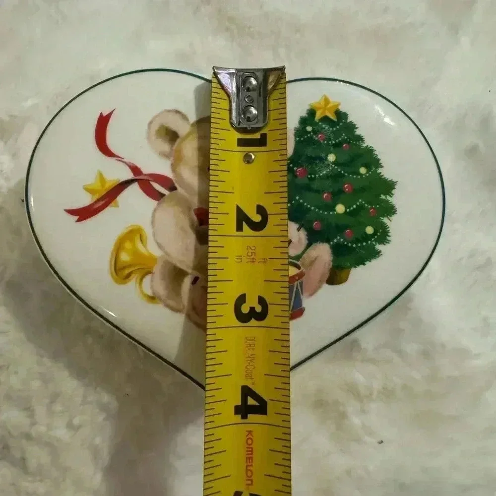 Vintage Little Drummer Bear Heart Shaped Jewelry Holder Trinket Box Christmas